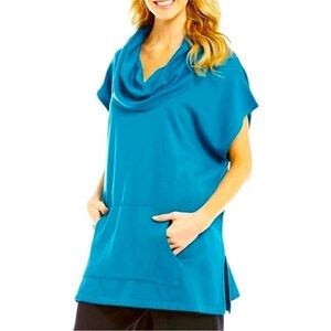 Bryn Walker blue turquoise kangaroo pocket poncho cowl neck XXL